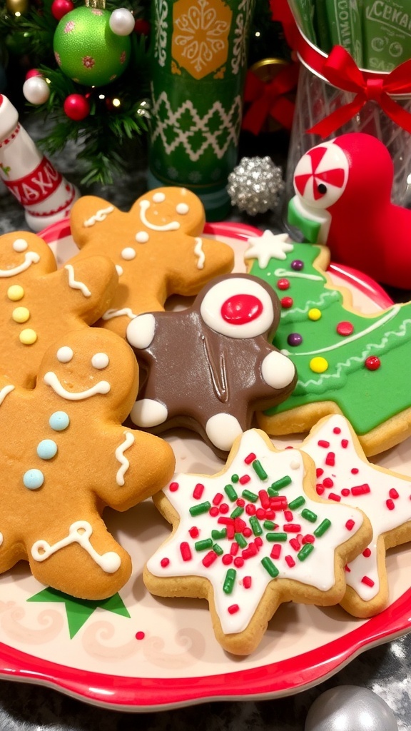 Unique Christmas Cookie Recipes A variety of unique Christmas cookies including gingerbread, chocolate peppermint, and decorated sugar cookies on a festive plate.